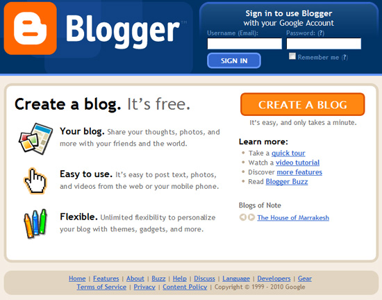 blogger home screen