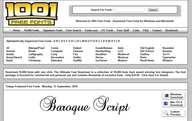 1001 freefonts - Free Fonts for Windows and Mac