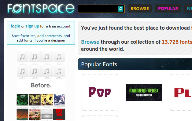 fontspace.com - browse through their collection of 13,726 fonts